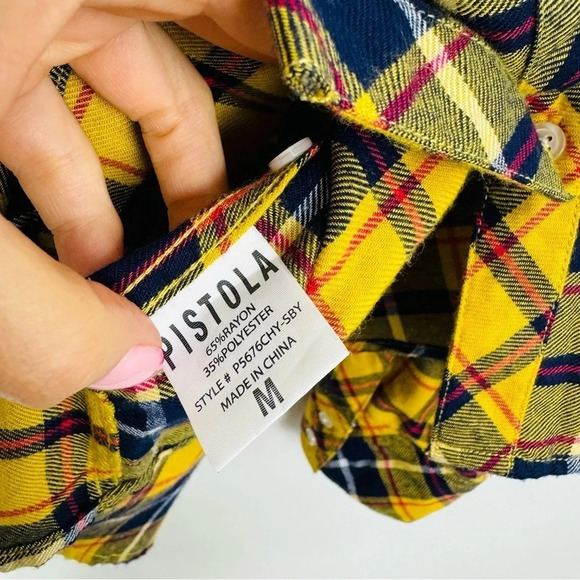 Pistola Revolve Yellow Plaid Button Down Flannel Long Sleeve Top Medium - Picture 6 of 9